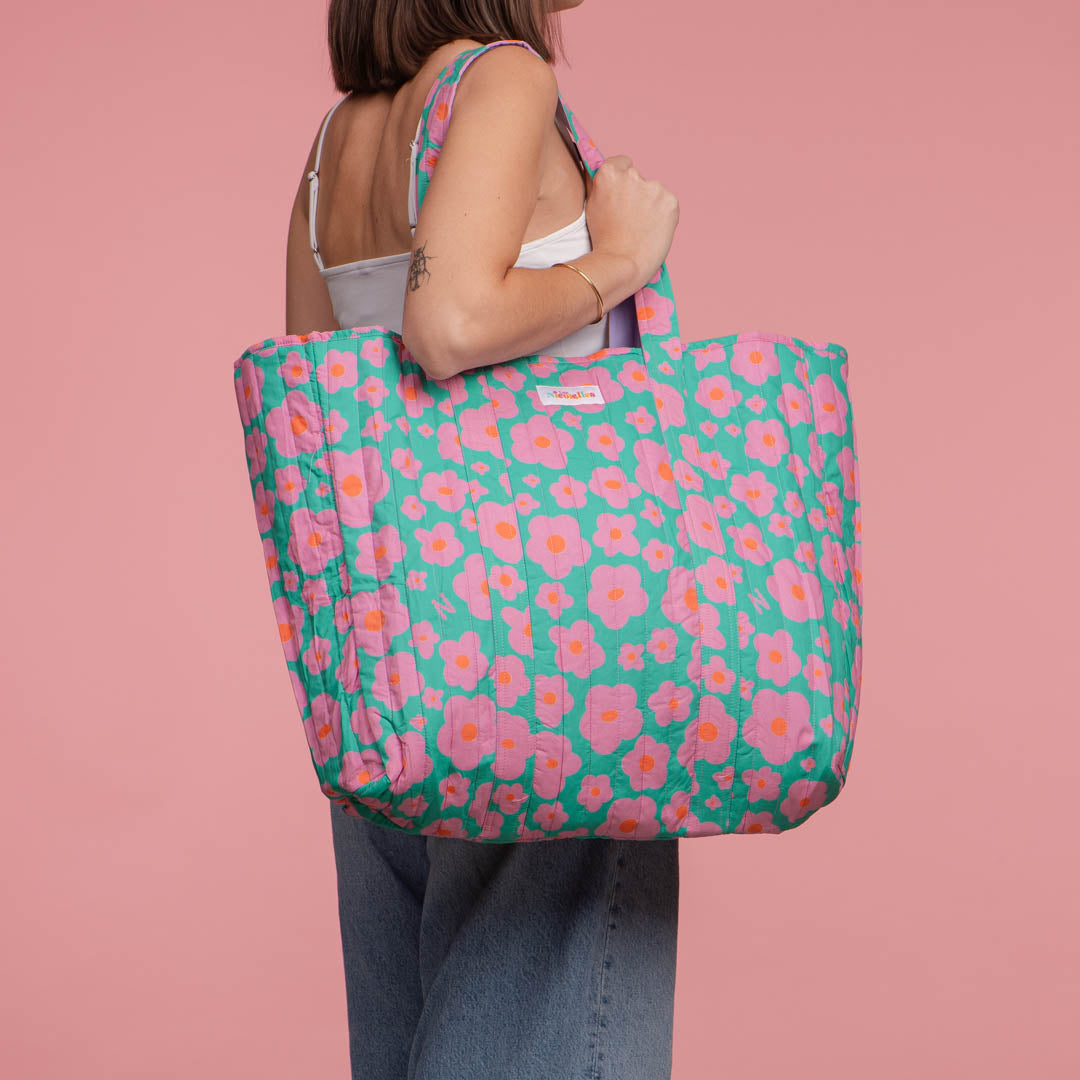  Bolso Acolchado Verde Floral