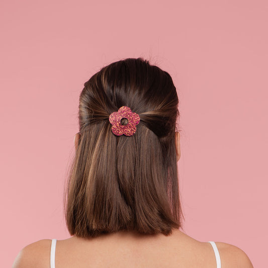 Barrette ronde Fleur Fuchsia Chocolat