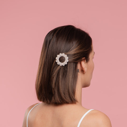 Barrette ronde Sunflower Nacré Champagne