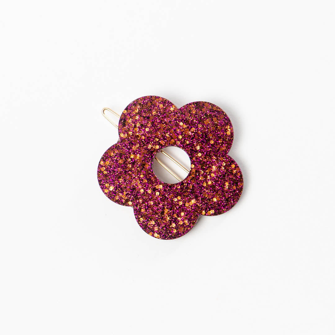 Round Hair clip Flower Fuchsia Chocolate