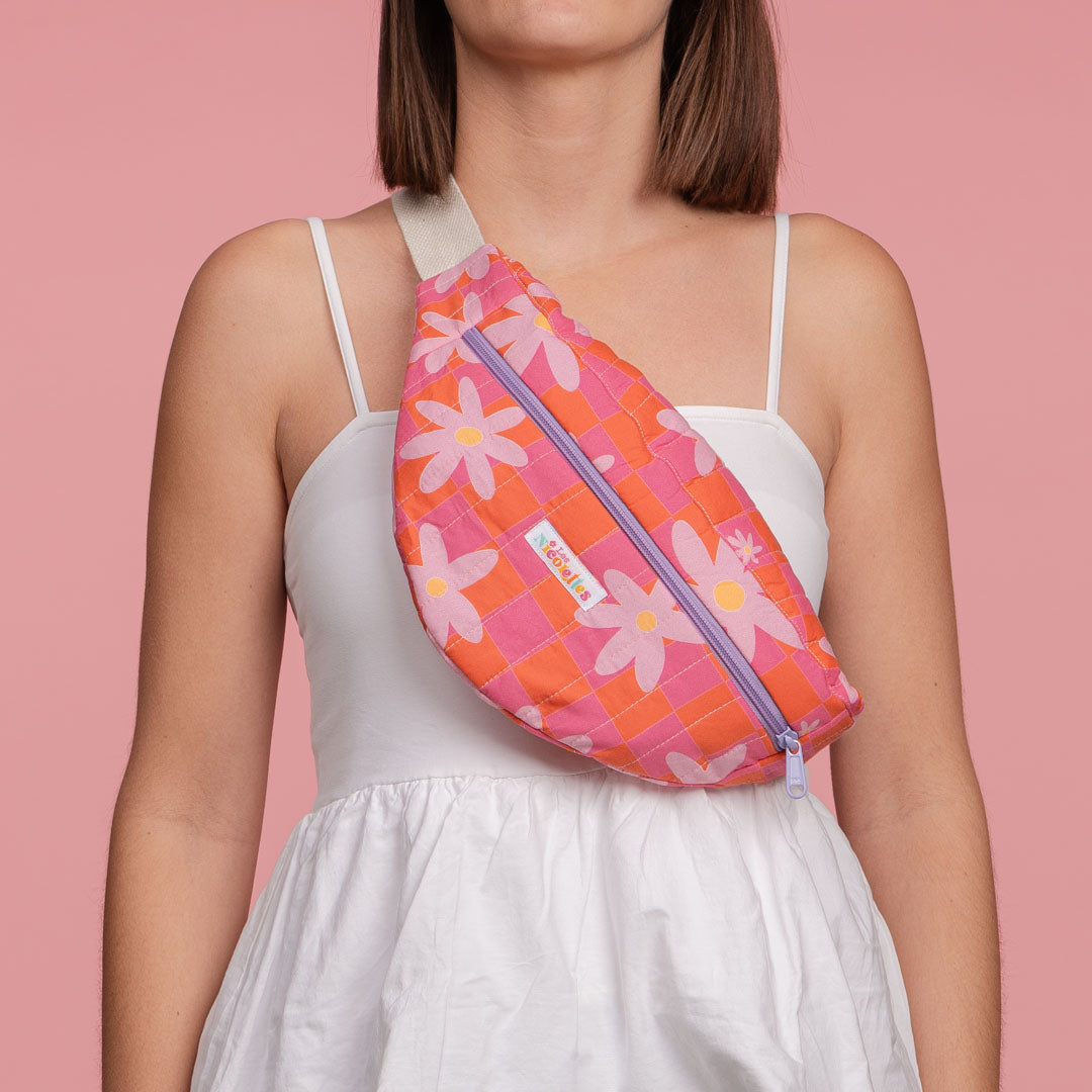 Quilted Checkered Floral Fanny Pack