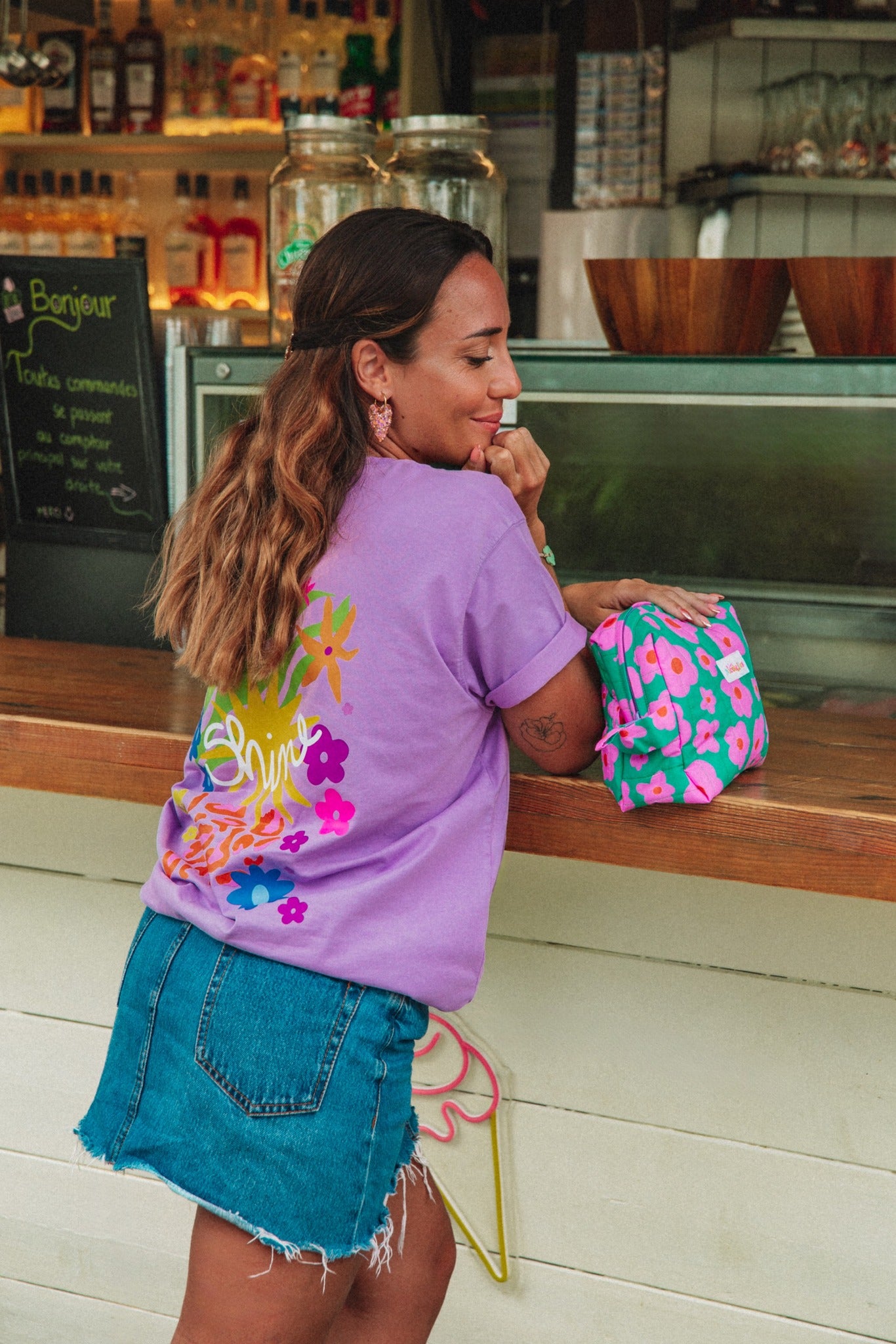 Bolso Acolchado Verde Floral